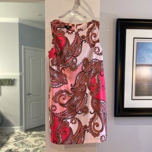 Coral and pink paisley sheath dress
